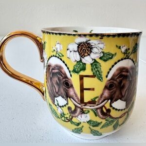 Anthropologie Lou Rota Nature Elephant Monogram Coffee Mug - E